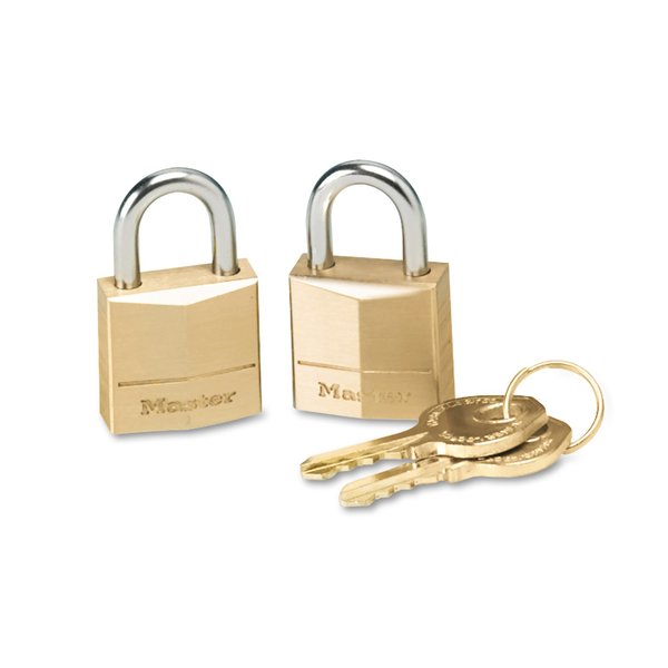 Master Lock Three-Pin Brass Tumbler Locks, 3/4" Wide, 2 Locks & 2 Keys, PK2 120T